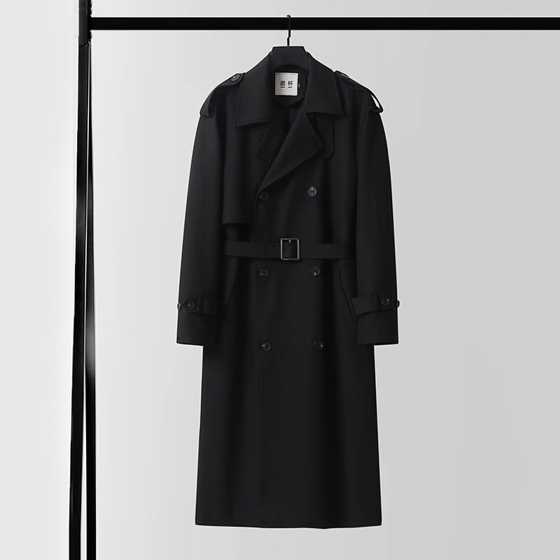 Herren Doppelreihiger Trenchcoat mit abnehmbarem Taillengürtel und Schulterklappen Nord Taschen