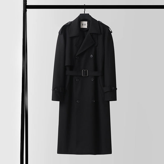 Herren Doppelreihiger Trenchcoat mit abnehmbarem Taillengürtel und Schulterklappen Nord Taschen