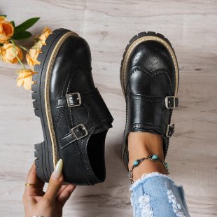 Damen nan Brogue-Monk-Slipper mit doppeltem Schnallenverschluss, gesteppter Kante und grober Profilsohle Nord Taschen