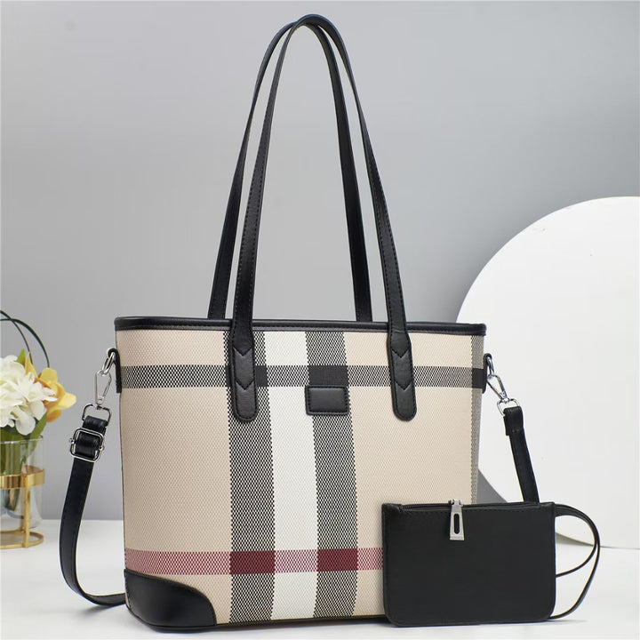 Damen Shopper-Tasche mit eleganten Streifen und praktischer Mini-Clutch Nord Taschen