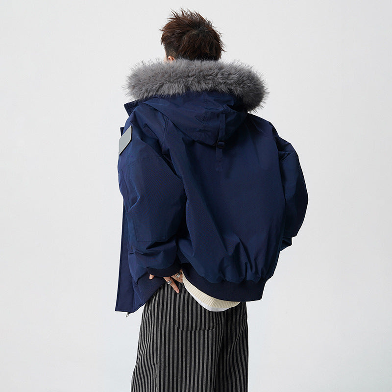 Herren Wattierter Oversize-Parka mit Kunstfellkapuze und Utility-Taschen Nord Taschen