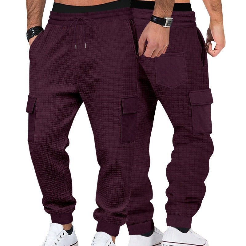 Herren Texturierte Waffel-Cargo-Jogginghose mit elastischem Bund und Multifunktions-Taschendesign Nord Taschen