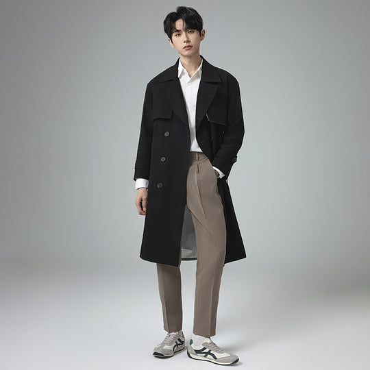 Herren Oversized Doppelreihiger Wollmix-Trenchcoat mit Schalkragen und Überschlagblende Nord Taschen