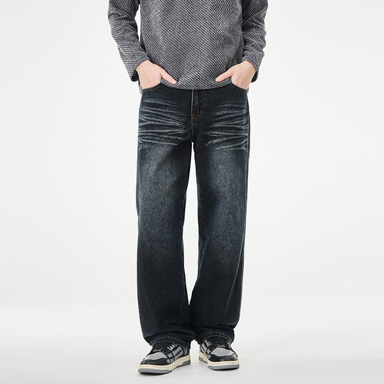 Herren Weite Vintage-Denim-Jeans mit Falteneffekt und tiefer Leibhöhe Nord Taschen