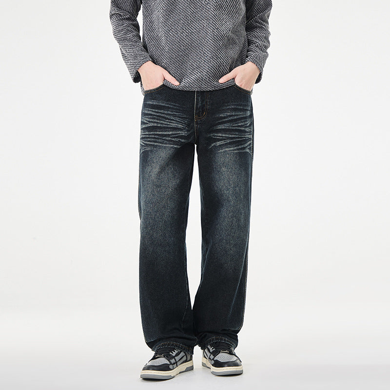 Herren weite Vintage-Jeans mit Used-Effekt und tiefem Schritt Nord Taschen