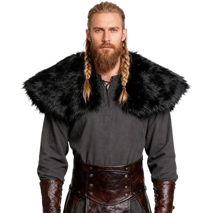 Herren Schultercape im Wiking‑/LARP‑Stil aus hochwertigem Kunstpelz mit breitem Umlegekragen Nord Taschen