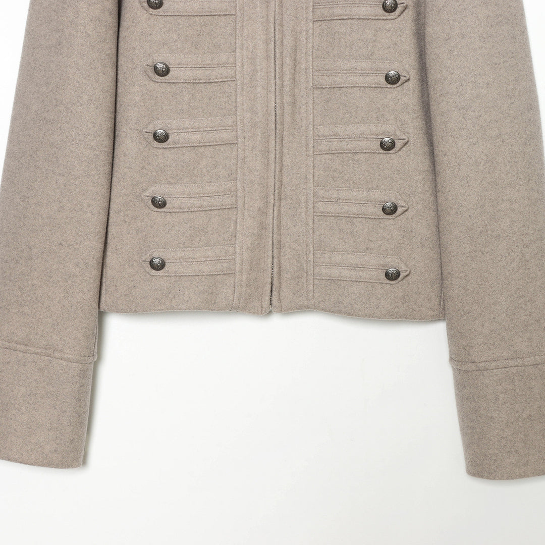 Damen Kurzjacke Military-inspirierte Wollmix‑Cropped Jacke mit Stehkragen, Epauletten und Zierknopfleiste Nord Taschen