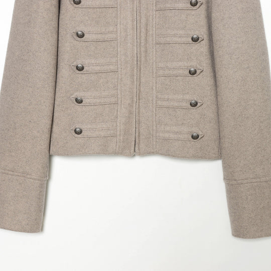 Damen Kurzjacke Military-inspirierte Wollmix‑Cropped Jacke mit Stehkragen, Epauletten und Zierknopfleiste Nord Taschen