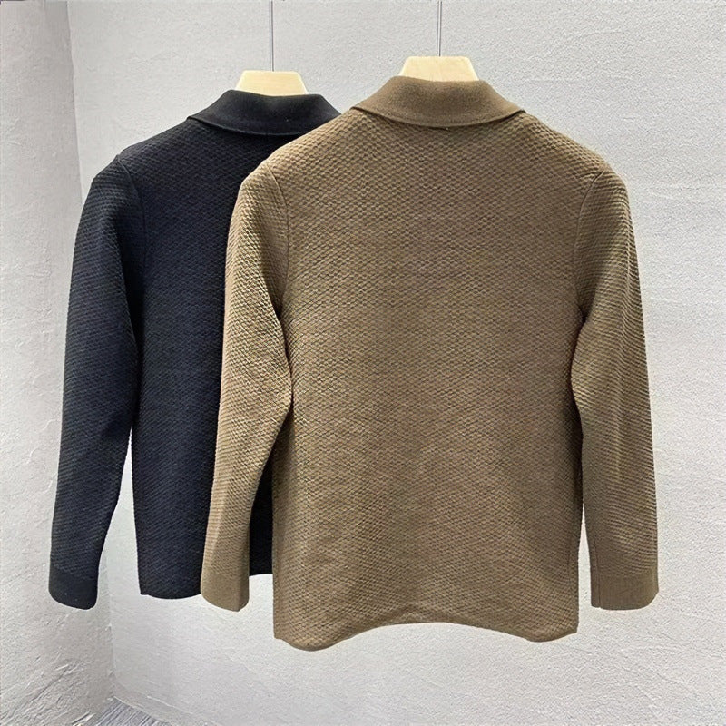 Herren Strukturiertes Strickcardigan mit Hemdkragen, Knopfleiste und aufgesetzten Taschen Nord Taschen