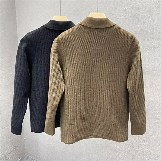 Herren Strukturiertes Strickcardigan mit Hemdkragen, Knopfleiste und aufgesetzten Taschen Nord Taschen