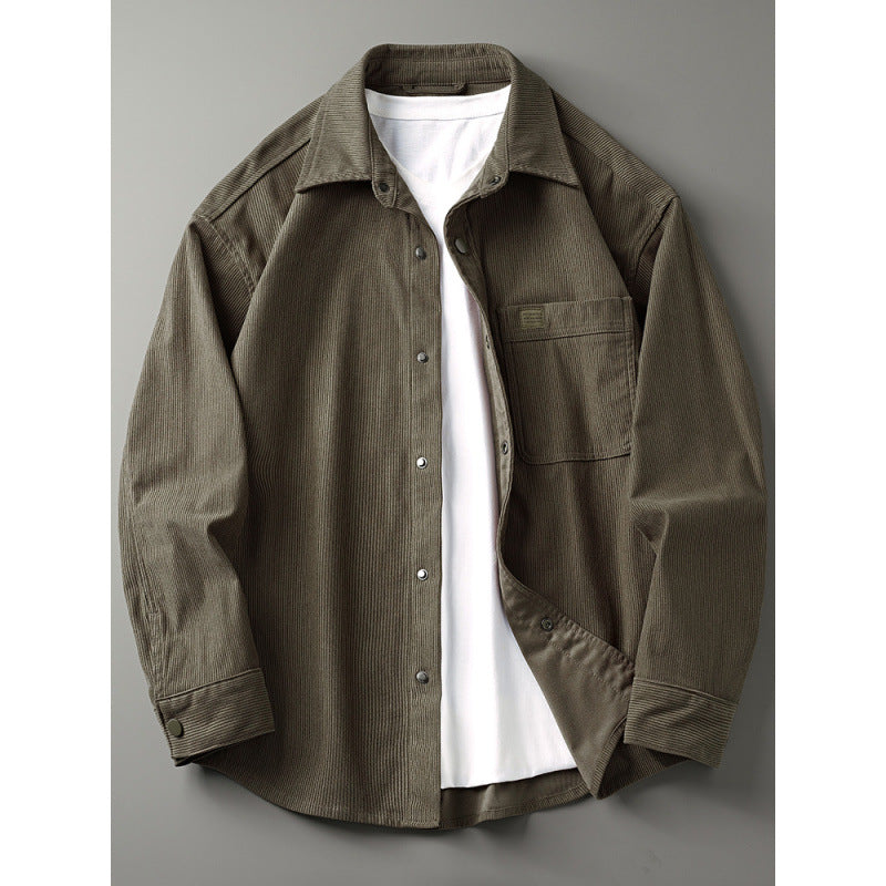 Herren Cord-Overshirt im Worker-Look mit Druckknopfleiste und aufgesetzter Brusttasche Nord Taschen