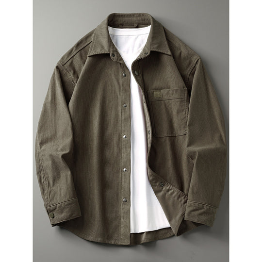 Herren Cord-Overshirt im Worker-Look mit Druckknopfleiste und aufgesetzter Brusttasche Nord Taschen
