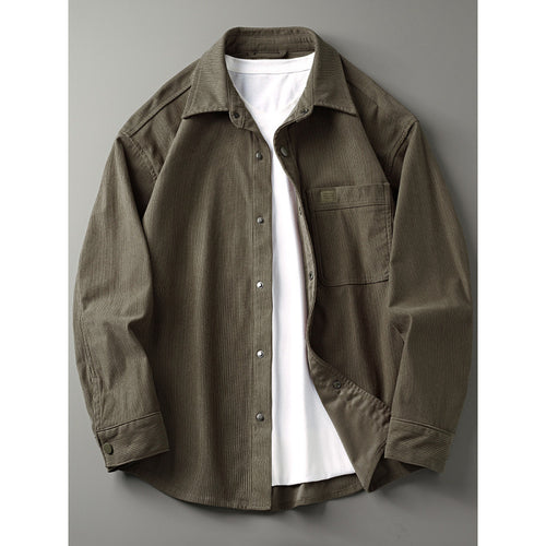 Herren Cord-Overshirt im Worker-Look mit Druckknopfleiste und aufgesetzter Brusttasche Nord Taschen