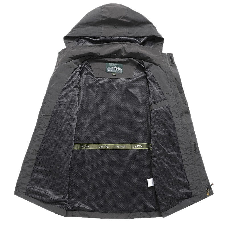 Herren Technische leichte Outdoorjacke mit Kapuze wasserabweisend und Multifunktionstaschen Nord Taschen