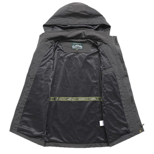 Herren Technische leichte Outdoorjacke mit Kapuze wasserabweisend und Multifunktionstaschen Nord Taschen