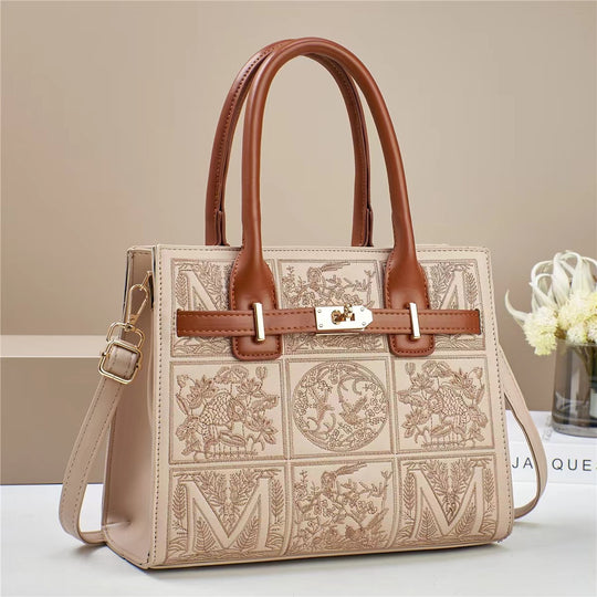 Damen elegante Handtasche mit kunstvollem Stickdesign und abnehmbarem Schulterriemen Nord Taschen