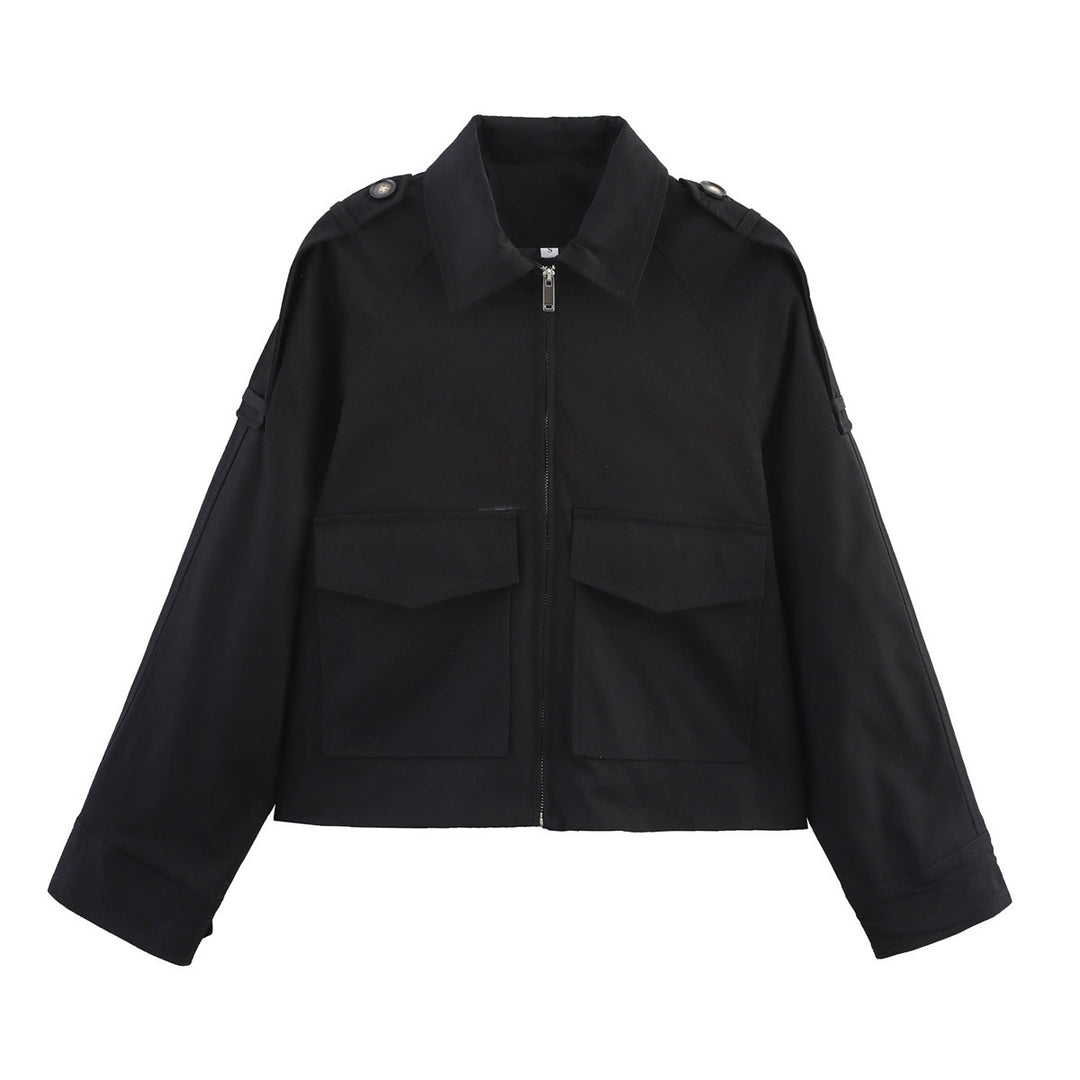 Damen Kurz geschnittene Utility-Jacke im Military‑Look mit Pattentaschen, Schulterklappen und Reißverschluss Nord Taschen