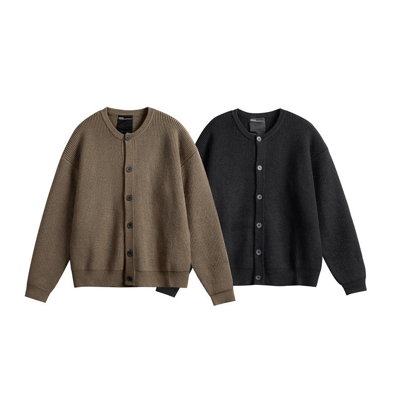 Damen Oversize-Rippenstrick-Cardigan mit Rundhals und durchgehender Knopfleiste Nord Taschen