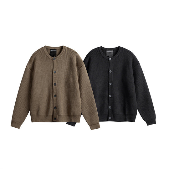 Damen Oversize-Rippenstrick-Cardigan mit Rundhals und durchgehender Knopfleiste Nord Taschen