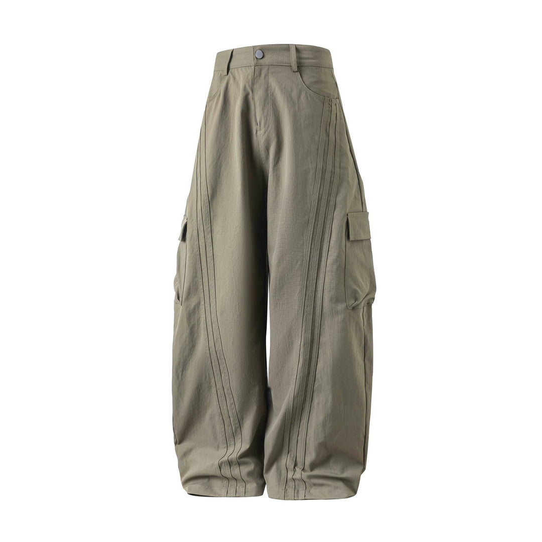 Damen Hochtaillierte weite Cargo‑Palazzo‑Hose mit seitlichen Klappentaschen und Ziersteppungen Nord Taschen