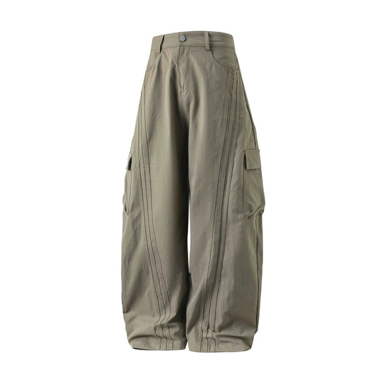 Unisex Oversize-Cargo Palazzohose mit hoher Taille, dekorativen Steppnähten und aufgesetzten Klappentaschen Nord Taschen