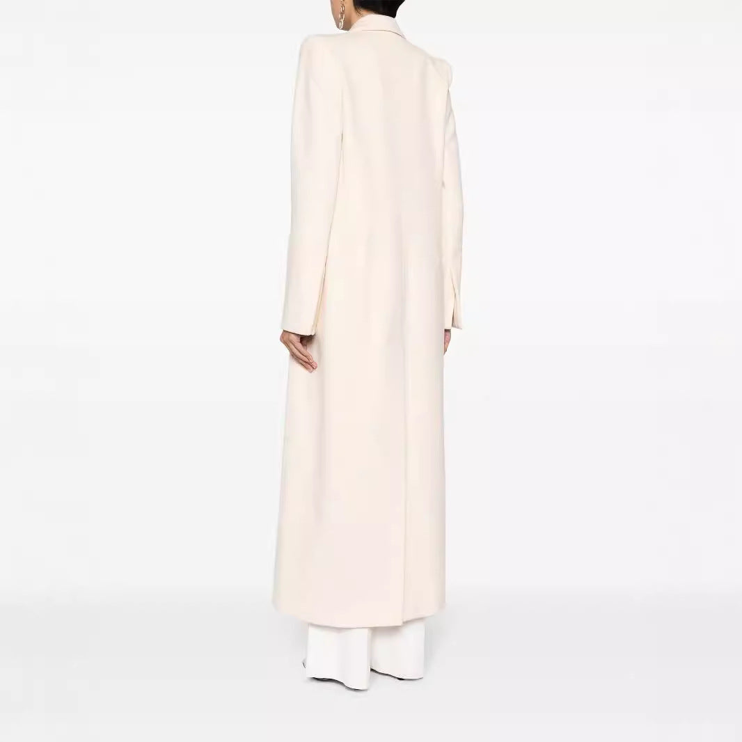 Damen Longline Wollmantel mit Ein-Knopf-Verschluss und tailliertem Revers Nord Taschen