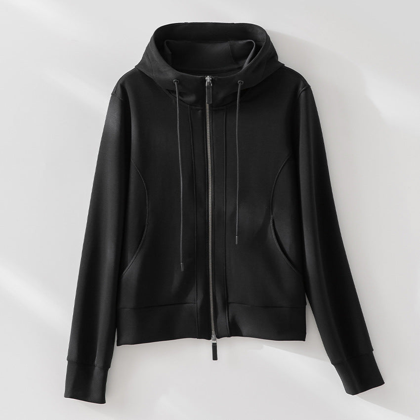 Damen Leichte Kapuzenjacke aus feinem Frottee mit taillierter Silhouette und Zwei-Wege-Reißverschluss Nord Taschen
