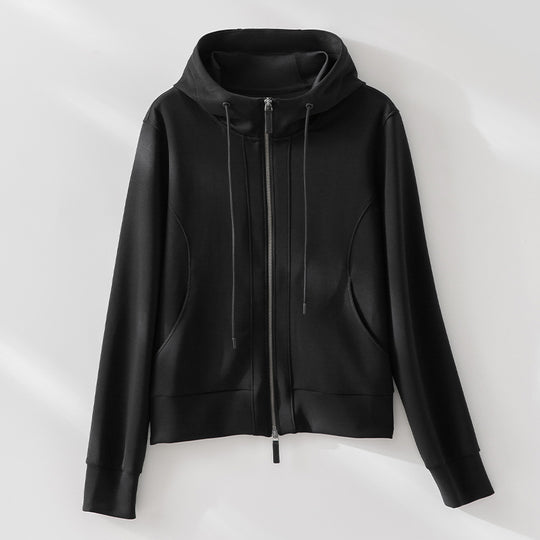 Damen Leichte Kapuzenjacke aus feinem Frottee mit taillierter Silhouette und Zwei-Wege-Reißverschluss Nord Taschen