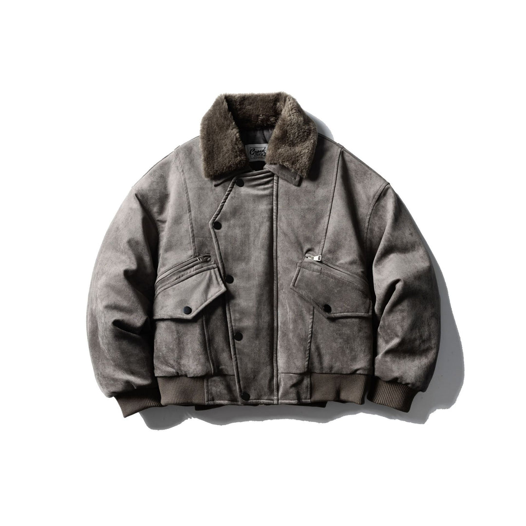 Herren Wattierter Fliegerblouson mit Kunstfellkragen, Velours‑Suede Optik und Utility‑Taschen Nord Taschen