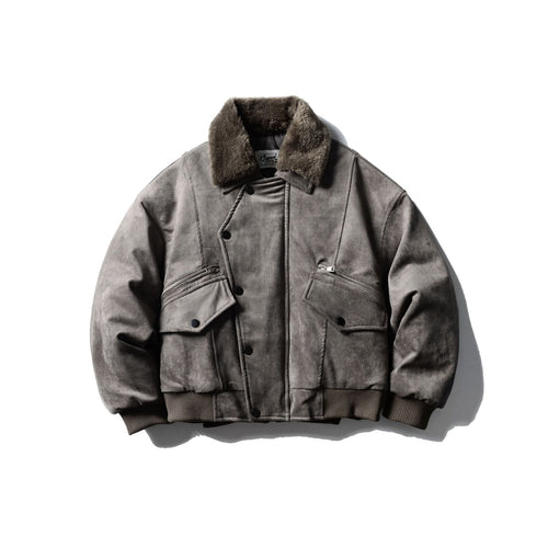 Herren Wattierter Fliegerblouson mit Kunstfellkragen, Velours‑Suede Optik und Utility‑Taschen Nord Taschen