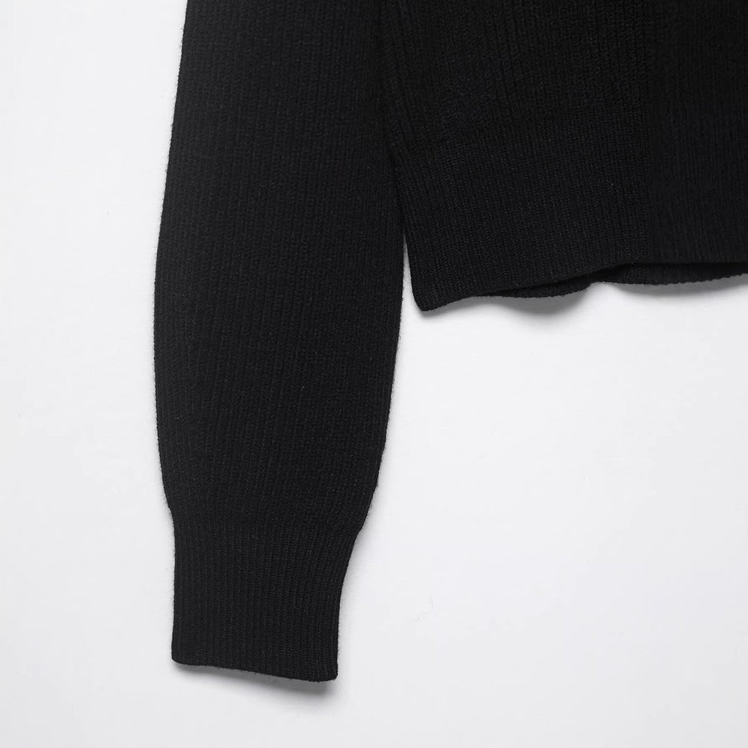 Damen Gestrickter Cropped-Pullover mit Cut-Out-Schultern und Perlenbesatz Nord Taschen