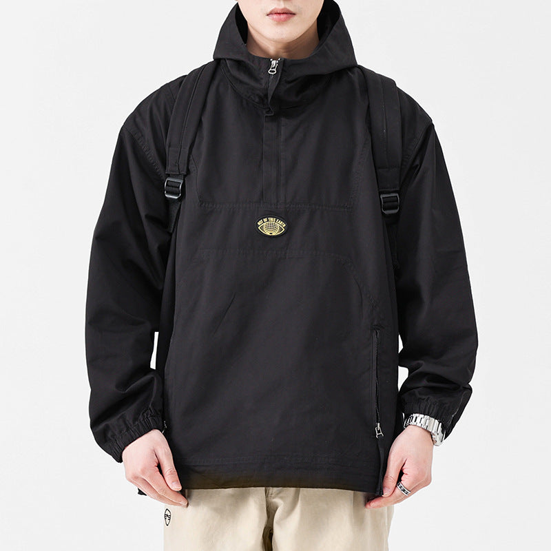 Herren Kapuzen-Anorak Pulloverjacke im Oversize-Utility-Stil Nord Taschen