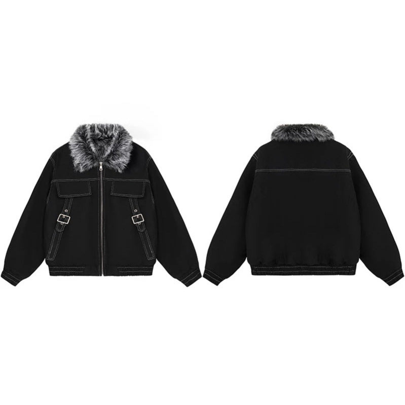 Damen wattierte Bomberjacke mit Kunstfellkragen, Kontrastnähten und Schnallen-Details Nord Taschen