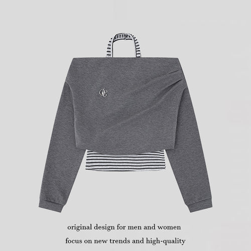 Damen Cropped Lagen-Hoodie mit integriertem Streifen-Untershirt, Kapuze und legerem Raglan-Schnitt Nord Taschen