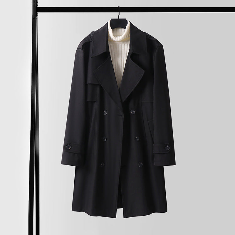 Damen Doppelreihiger Kurztrenchcoat aus leichtem Wollmix mit soften Fall und Schulterklappen Nord Taschen
