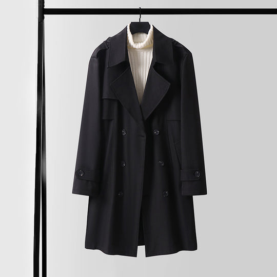 Damen Doppelreihiger Kurztrenchcoat aus leichtem Wollmix mit soften Fall und Schulterklappen Nord Taschen
