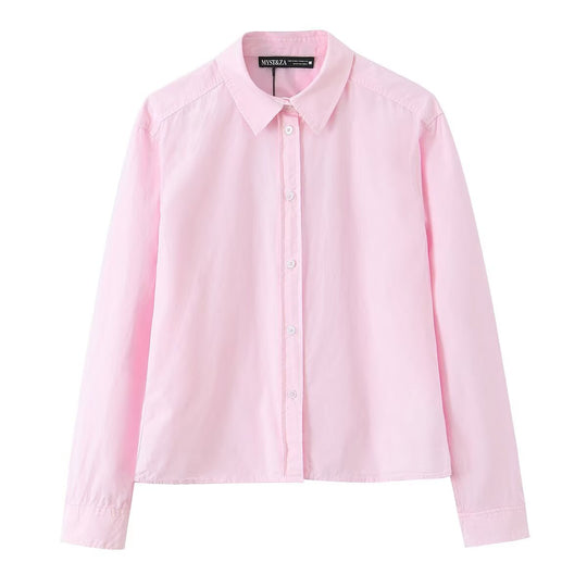 Damen Legere Baumwollbluse mit kastiger Kurzform und klassischem Hemdkragen Nord Taschen