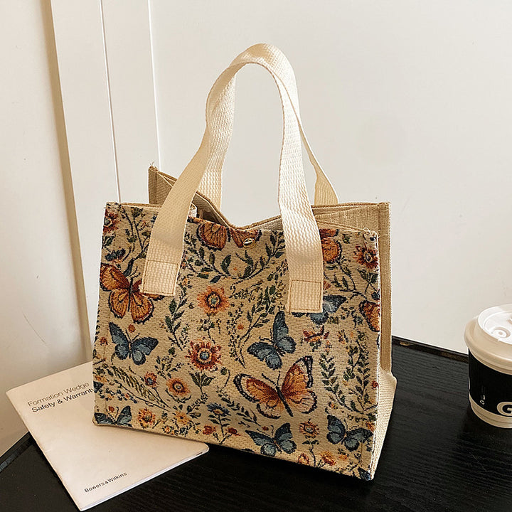 Damen Jute Tragetasche mit buntem Schmetterlingsdesign Nord Taschen
