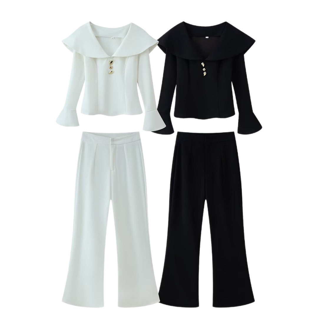 Damen hochtaillierte Palazzo‑Hose mit weitem Bein, Bundfalten und verdecktem Verschluss Nord Taschen