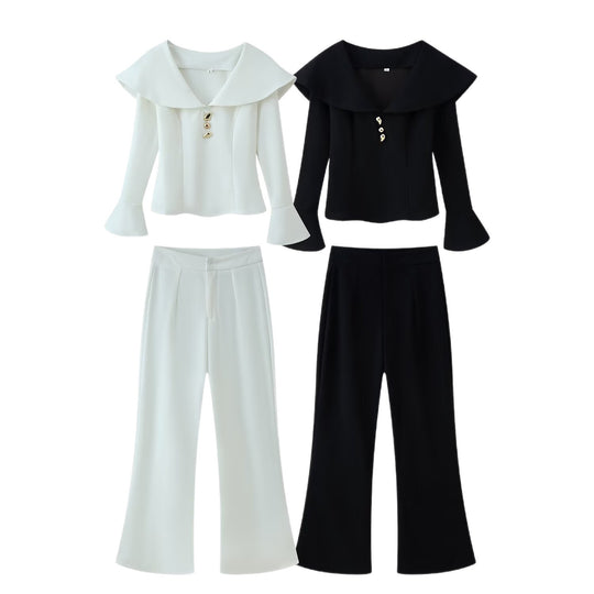 Damen hochtaillierte Palazzo‑Hose mit weitem Bein, Bundfalten und verdecktem Verschluss Nord Taschen