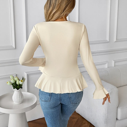 Damen Rüschendetails Bluse Nord Taschen