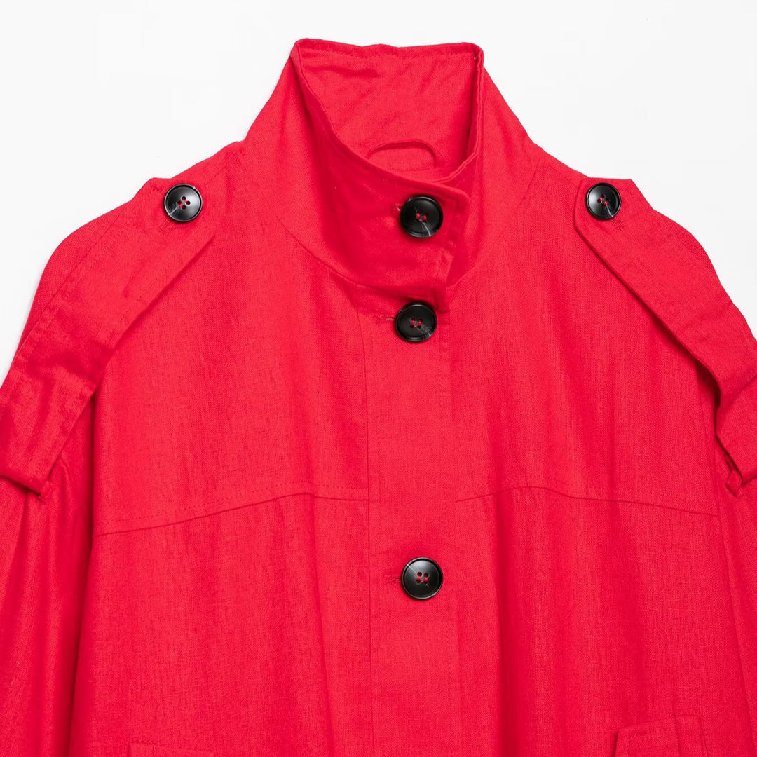 Damen Kurz-Capejacke im Boxy-Cropped-Trenchstil mit Stehkragen und Schulterpatten Nord Taschen