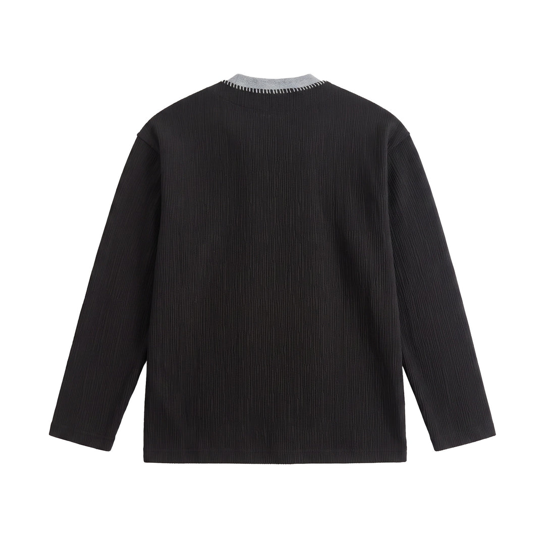 Herren Texturierter Sweatshirt-Pullover mit Lagenkragen und dekorativer Ziernaht Nord Taschen