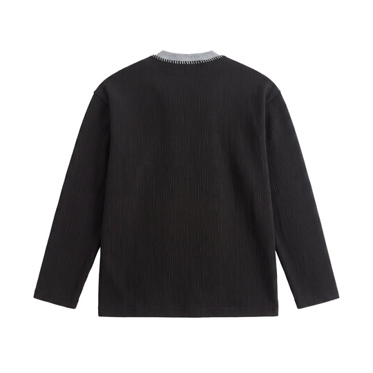 Herren Texturierter Sweatshirt-Pullover mit Lagenkragen und dekorativer Ziernaht Nord Taschen