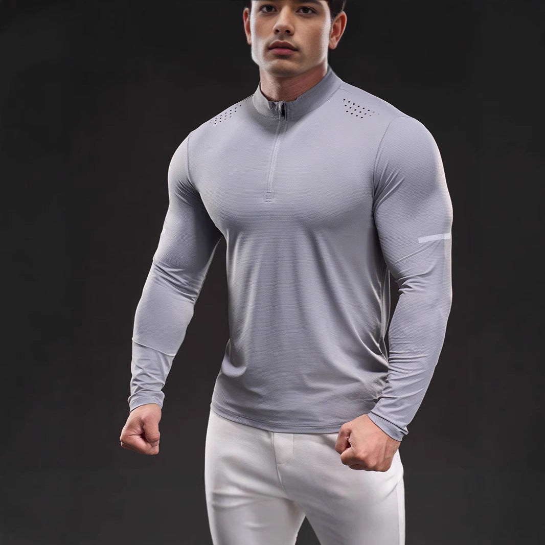 Herren Kompressions-Trainingsshirt mit kurzem Reißverschluss und atmungsaktiver Mesh‑Struktur Nord Taschen