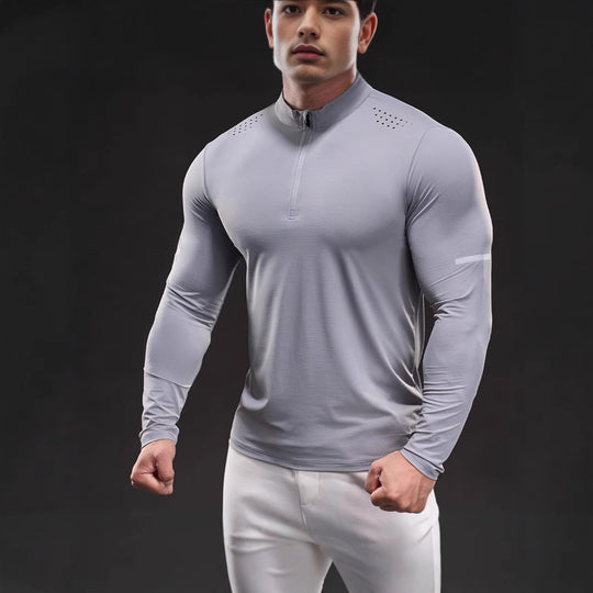 Herren Kompressions-Trainingsshirt mit kurzem Reißverschluss und atmungsaktiver Mesh‑Struktur Nord Taschen