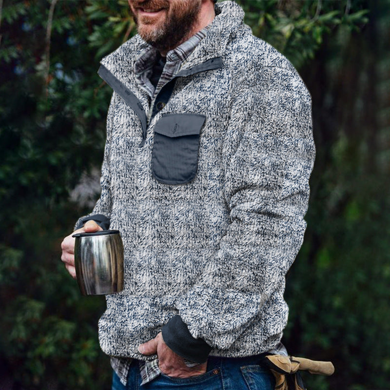 Herren Fleece-Pullover mit Karomuster und Hohem Kragen Avellé