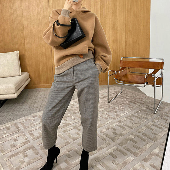 Damen Oversized Sweatjacke mit Kapuze und modernem Houndstooth-Muster Nord Taschen