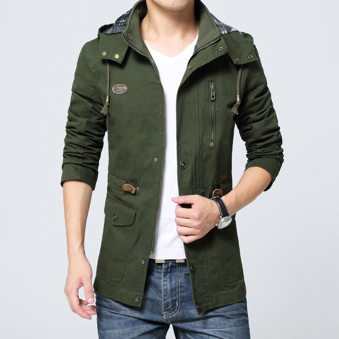Herren Urbaner Baumwoll-Parka mit Tunnelzug, Brustreißverschluss und geripptem Innenkragen Nord Taschen