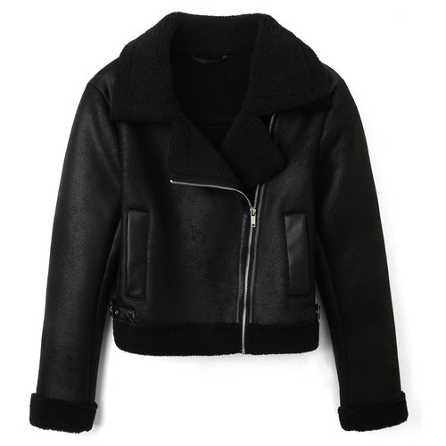Damen Cropped-Fliegerjacke aus Lammfelloptik mit asymmetrischem Reißverschluss Nord Taschen